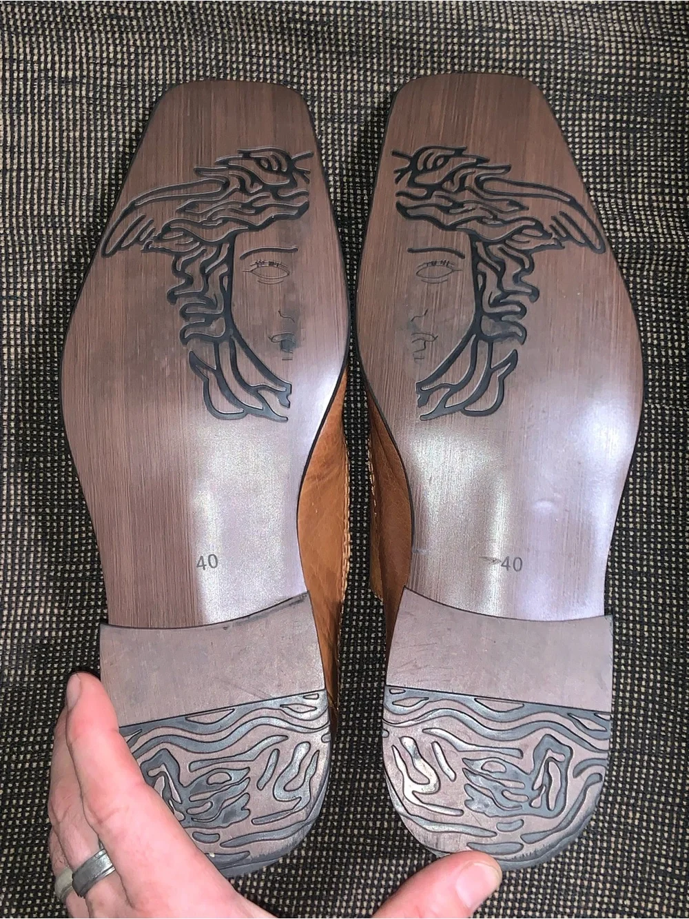 Versace Tan Croc-Embossed Leather Lace-Up Oxfords
